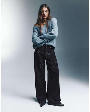 Pull&Bear Baggy Jeans Met Rechte Pijpen En Strass - Blauw