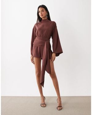 ASOS Blouson Playsuit With Tie Waist Detail - Red