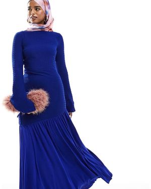 DASKA Pleated Hem Maxi Dress - Blue