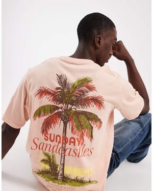 Jack & Jones Oversized T-shirt With Palm Tree Backprint - Pink