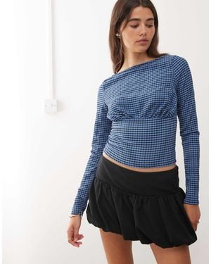 Collusion Textured Gingham Slash Neck - Blue