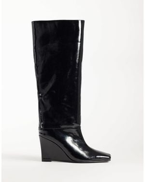 Public Desire Helena Wedge Pull On Boots With Chisel Toe - Black