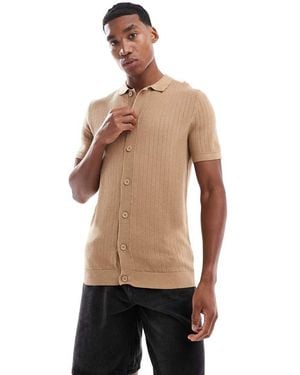 Brave Soul Knitted Short Sleeve Shirt - Natural