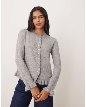 Glamorous Button Down Baby Cardigan With Frill - Gray
