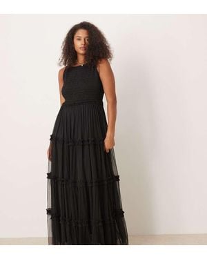 Lace & Beads Plus Shirred Maxi Dress - Blue