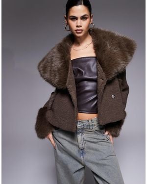 The Frolic Exclusive Boucle Faux Fur Oversized Collar And Cuff Detail Jacket - Gray