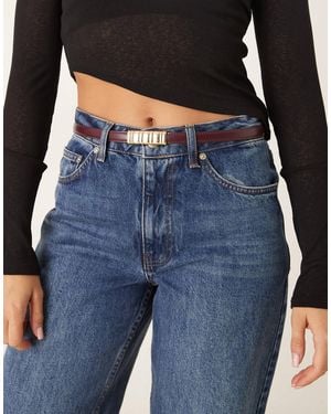 Mango Slim Belt With Gold Accent - Blue