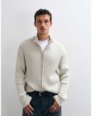Weekday Cardigan A Coste Con Zip - Grigio