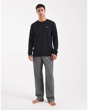 Emporio Armani Logo Check Pyjama Set - Blue