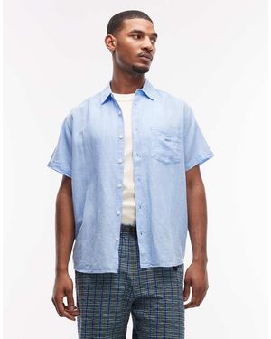 Obey Barry Woven Linen Mix Short Sleeve Shirt - Blue