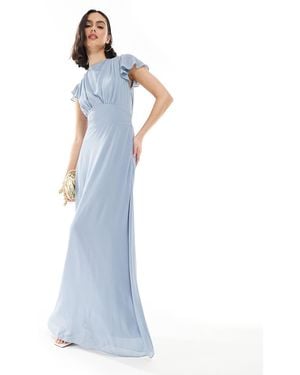TFNC London Bridesmaid Flutter Sleeve Cowl Back Chiffon Maxi Dress - Blue