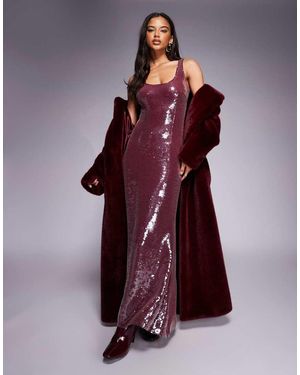 Aria Cove Vestido Largo Con Cuello Ancho De Lentejuelas De -Rojo - Morado