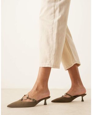 ASOS Shay Ring Detail Kitten Heeled Mules - Natural
