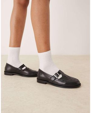 Walk London Mocasines Negros Con Diseño Entretejido Rhea De - Marrón