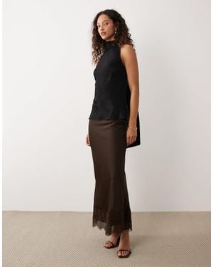 Vila Lace Trim Satin Maxi Skirt - Brown