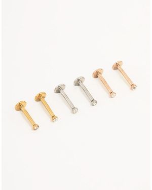 Lovisa Pack De 6 Pares De Pendientes En Tonos Metalizados Variados Con Parte Trasera Plana De Acero Quirúrgico De - Neutro