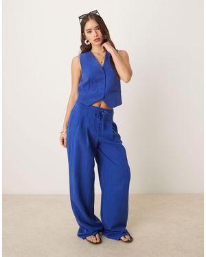 Mango Straight Leg Light Weight Tie Waist Detail Trouser Co-Ord - Blue