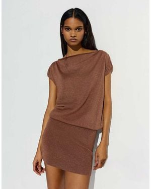 Bershka Asymmetric Mini Dress - Brown