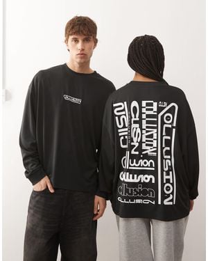 Collusion Unisex Sports Airtex Logo Printed T-shirt - Black