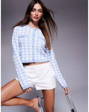 River Island Checked Cropped Cardigan - Blue