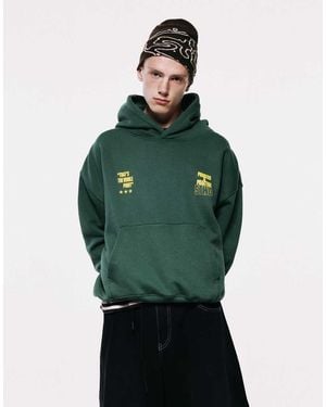 Pull&Bear Stwd Hood Sweatshirt - Green
