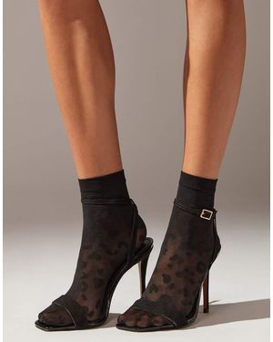 Calzedonia Animal Print Sheer Short Socks - Brown