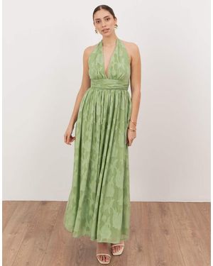 ANAYA Floral Burnout Halter Neck Midaxi Dress - Green