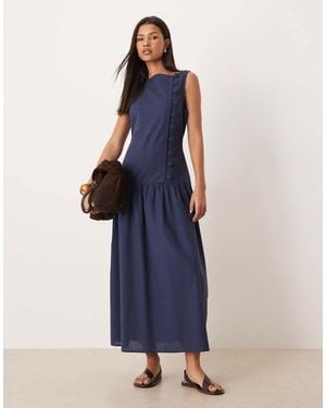 ASOS Slash Neck Asymmetric Waistcoat Maxi Sundress With Dropped Waist - Blue