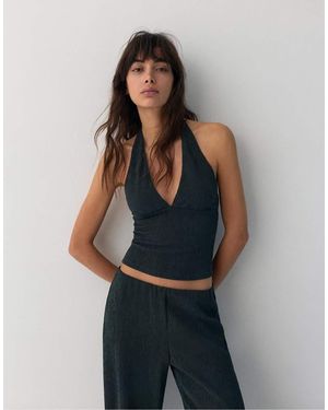 Pull&Bear Crepe Halter Neck Top - Blue