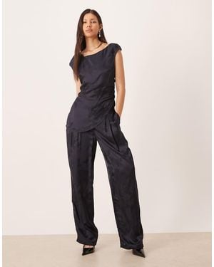 ASOS Tailored High Waist Straight Leg Satin Jacquard Trousers Co-ord - Blue