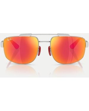 Ray-Ban Rb3789M Scuderia Ferrari Collection Square Sunglasses With Mirrored Lens