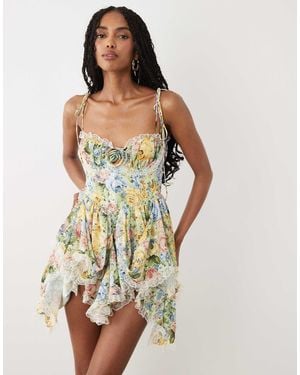For Love & Lemons Elea kleid mit herzausschnitt und rosetten-detail, mini, mit blumenmuster - Weiß