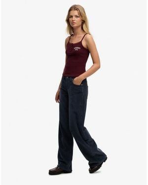 Superdry Mid Rise Baggy Jumbo Cord Trousers - Blue