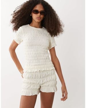 Brave Soul Ruched Mini Shorts With Ruffle Detail - White