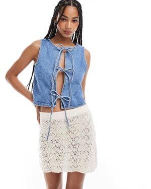 Miss Selfridge Tie Front Denim Waistcoat - Blue