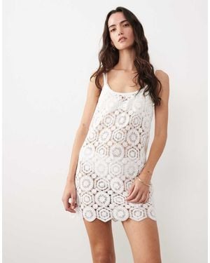 New Look Floral Crochet Mini Beach Dress - White