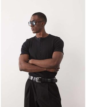 ASOS Muscle Fit T-shirt With Henley Neck - Black