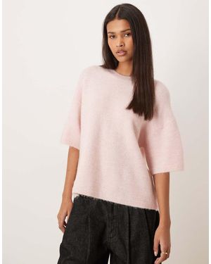 Gina Tricot Top A Maniche Corte Comodo Misto Lana E Alpaca - Rosa