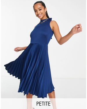 Closet London Petite High Neck Pleated Midi Dress - Blue