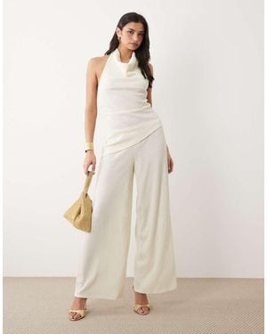 Gina Tricot Co-ord Textured Wide Trousers - Natural