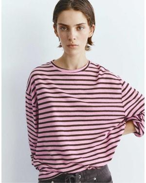 Pull&Bear T-Shirt A Maniche Lunghe A Righe - Rosso