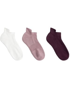 Oysho 3 Pairs Of Cotton Blend Trainer Socks With Heel Tab - Purple