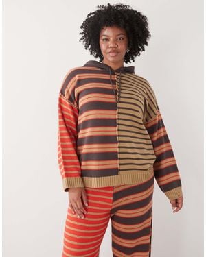 Collusion Plus Knitted Spliced Stripe Hoodie Co-ord - Red