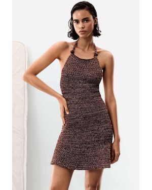 Desigual Vestido Marrón De Tirantes De Punto - Amarillo
