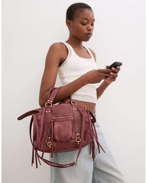 Bershka Borsa Bowling Effetto Vissuto Bordeaux Con Fascette - Rosso