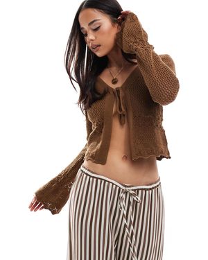 Brave Soul Gilet en maille avec col v et poignets évasés - Marron