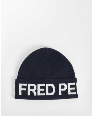 Fred Perry Jaquard Text Beanie - Blue