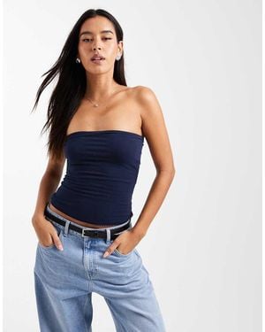 Hollister Top A Fascia Double-Face A Quadretti Con Risvolto - Blu