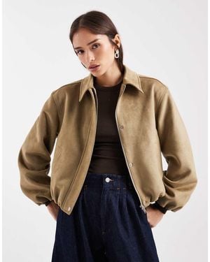 New Look Faux-suede Bubble Hem Jacket - Natural