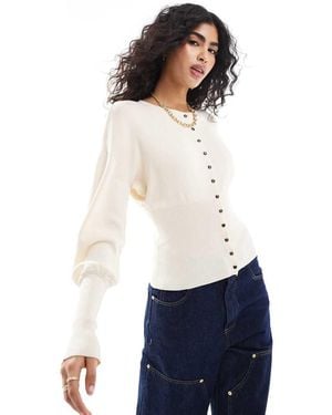 Pimkie Geribbeld Vest Met Structuur, Grote Manchetten En Knopen - Wit